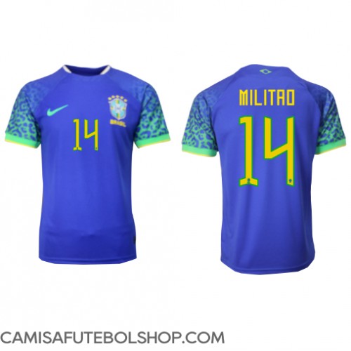 Camisa de time de futebol Brasil Eder Militao #14 Replicas 2º Equipamento Mundo 2022 Manga Curta